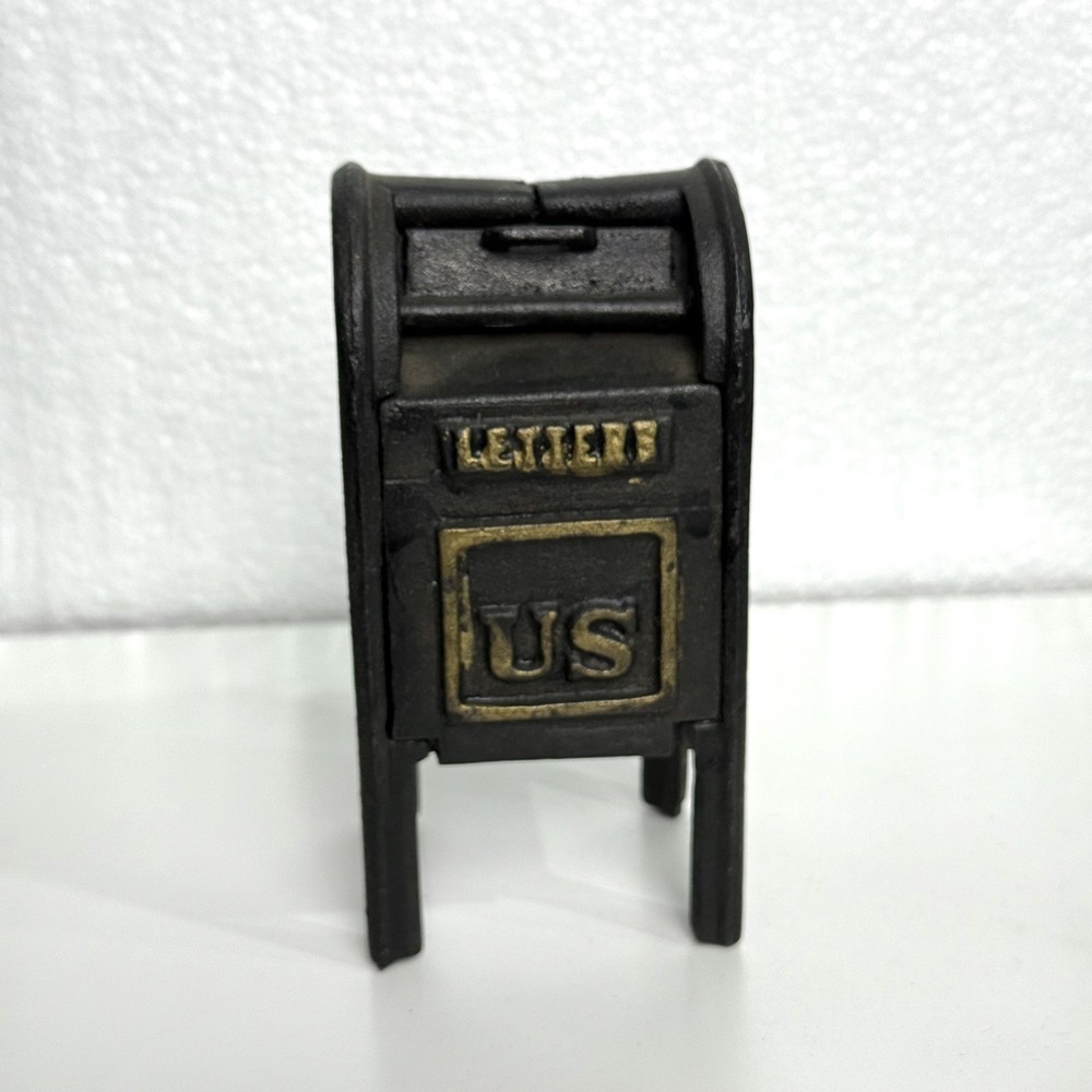 Vintage Cast Iron Mailbox Bank US Air Mail Box 5 3/8" H Toy Still Bank Black